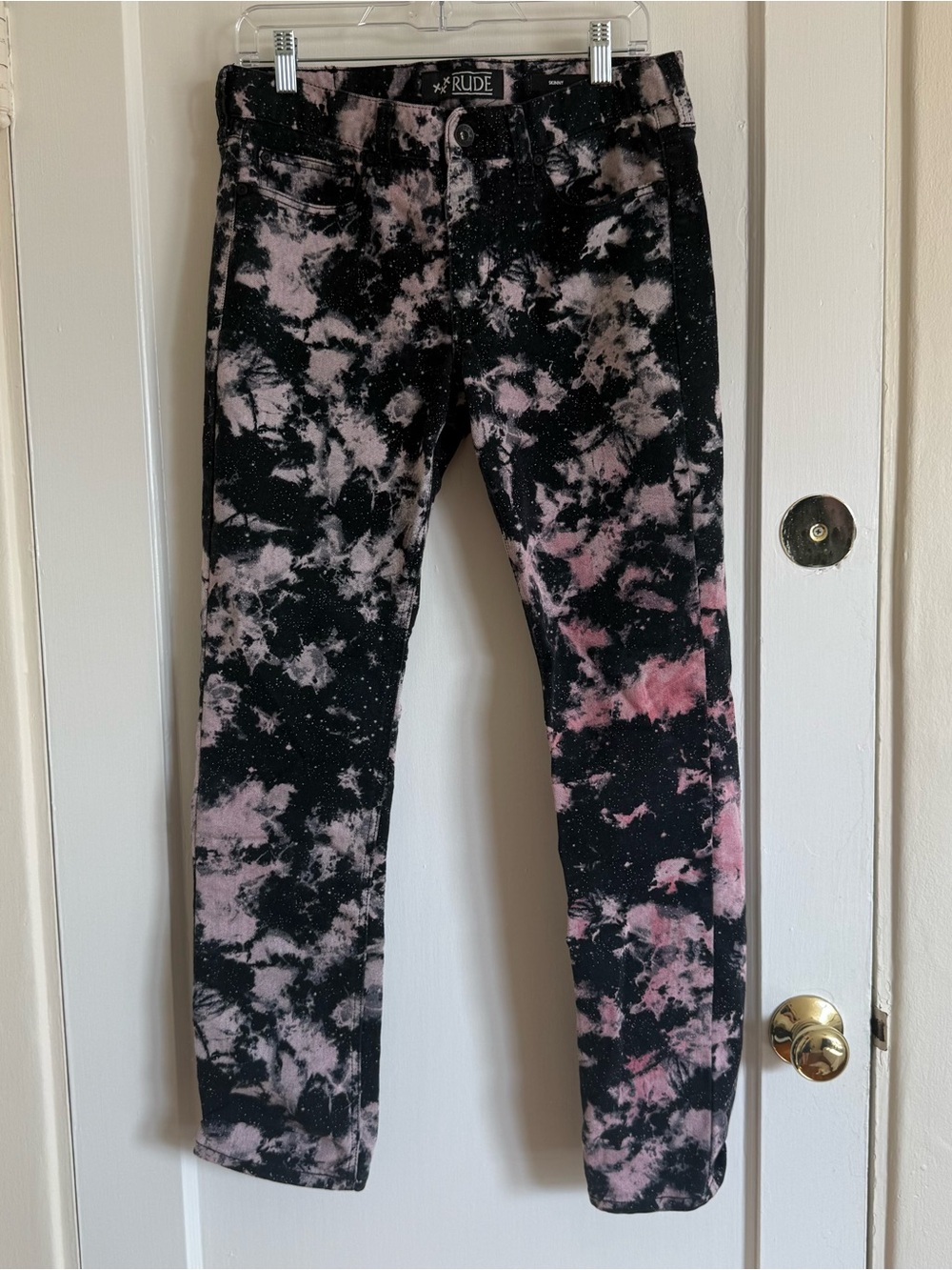 RUDE Women's Black & Pink Tie-Dye Skinny Jeans